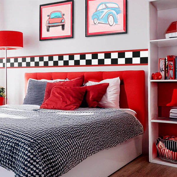 Chequered Flag with Red Stripes - wall border